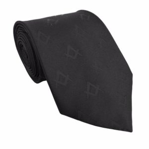 Masonic Masons Slik Tie with self print Square Compass Black