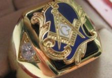 Zirconia Deluxe Motif Blue Masonic Copper Ring