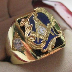 Zirconia Deluxe Motif Blue Masonic Copper Ring