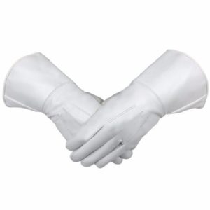 Masonic Piper Drummer Leather Gauntlets/Gloves White Soft Leather Knight Templar