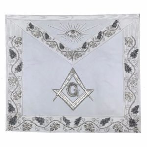 MASTER MASON Grand White Hand Embroided Apron with Square Compass G