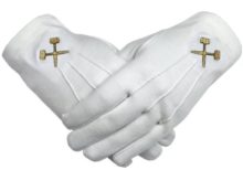 Masonic Crossed Trowels Machine Embroidery White Cotton Gloves