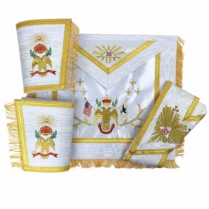 Masonic Rose Croix 33rd Degree Silk Apron, Gauntlets and Collar Set - All Countries Flags