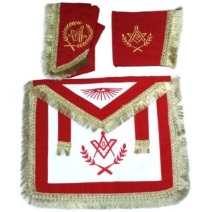 Master Mason Cardura Apron, Collar gauntlets Set with Fringe Red