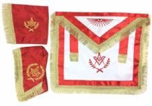 Master Mason Satin Apron, Collar gauntlets Set with Fringe Red