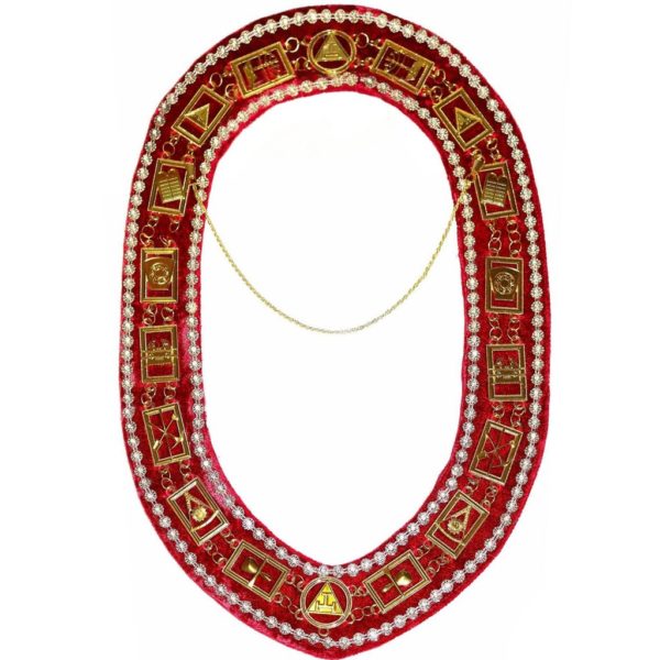 Royal Arch - Chain Collar with Rhinestones - Gold Silver on Red Velvet + Free Case1