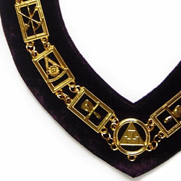 Royal Arch - Masonic Chain Collar - Gold Silver On Purple + Free Case