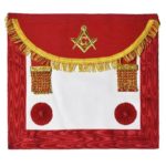 Scottish Master Mason Handmade Embroidery Apron with Rosettes - Red