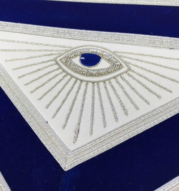 MASTER MASON Silver Embroidered Apron square compass with G Blue