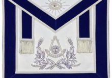 Masonic Past Master Hand Embroidered Apron Silver Embroidery Blue Velvet Features: Past Master Apron Lambskin Finest quality Silver Hand Embroidered Finest quality