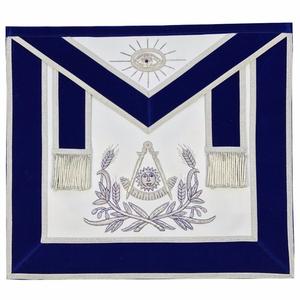 Masonic Past Master Hand Embroidered Apron Silver Embroidery Blue Velvet Features: Past Master Apron Lambskin Finest quality Silver Hand Embroidered Finest quality