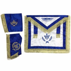 Master Mason Satin Apron,Collar gauntlets Set with Fringe Blue