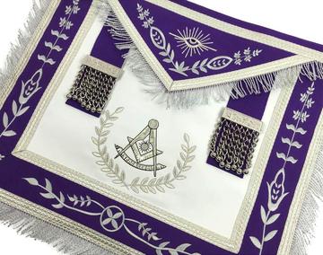 Masonic Blue Lodge Past Master Silver Machine Embroidery Purple Apron