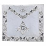 MASTER MASON Grand White Hand Embroided Apron with Square Compass