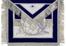 MASTER MASON Silver Embroidered Apron square compass with G Blue