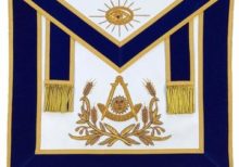 Masonic Past Master Hand Embroidered Apron Gold Embroidery Blue Velvet