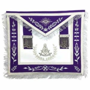 Masonic Blue Lodge Past Master Silver Machine Embroidery Purple Apron