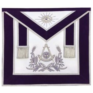 Masonic Past Master Hand Embroidered Apron Silver Embroidery Purple Velvet