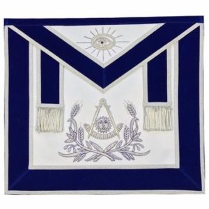 Masonic Past Master Hand Embroidered Apron Silver Embroidery Blue Velvet