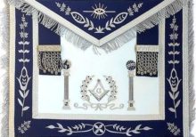 Navy Blue Apron Master Mason Square G & Pillars Freemasons Silver Fringe