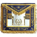 Navy Blue Apron Master Mason Square G & Pillars Freemasons Gold Fringe