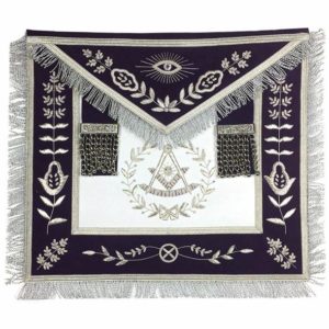 Masonic Blue Lodge Past Master Silver Handmade Embroidery Apron Purple Velvet