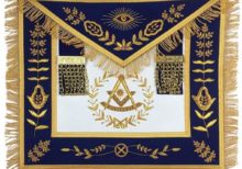 Masonic Blue Lodge Past Master Gold Handmade Embroidery Apron Blue Velvet