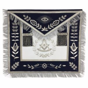 Masonic Blue Lodge Past Master Silver Handmade Embroidery Apron Navy