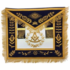 Masonic Blue Lodge Past Master Gold Handmade Embroidery Apron Navy