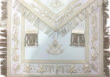 Masonic White Blue Lodge Past Master Apron Hand Embroidered Bullion Vine