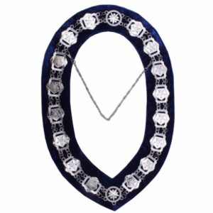 OES - Masonic Compass Square Chain Collar - Gold/Silver on Blue + Free Case