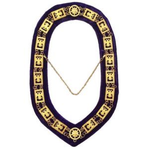 32nd Degree - Scottish Rite Wings DOWN Chain Collar - Gold/Silver on Purple + Free Case