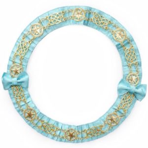 Masonic Chain Collar Round - Gold/Silver on Sky Blue Ribbon + Free Case