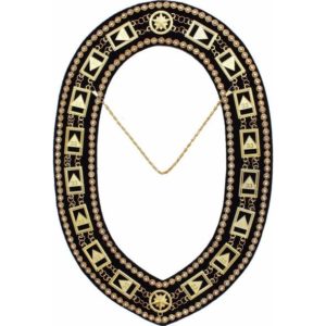 33rd Degree - Scottish Rite Rhinestone Chain Collar - Gold/Silver on Black + Free Case