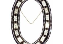 Grand Lodge - Rhinestones White Filling Chain Collar - Gold/Silver on Purple Velvet