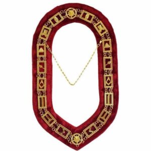 Blue Lodge Working Tools - Masonic Chain Collar - Gold/Silver on Red + Free Case