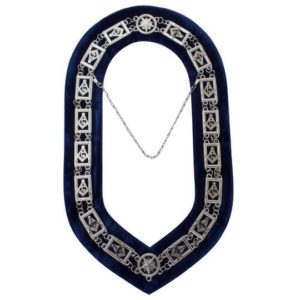 Masonic Master Mason "G" Chain Collar - Gold/Silver on Blue + Free Case