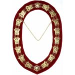 32nd Degree - Scottish Rite Wings UP Chain Collar - Gold/Silver on Red + Free Case