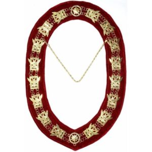 32nd Degree - Scottish Rite Wings UP Chain Collar - Gold/Silver on Red + Free Case