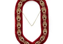 Shriner - Masonic Rhinestone Chain Collar - Gold/Silver on Red + Free Case