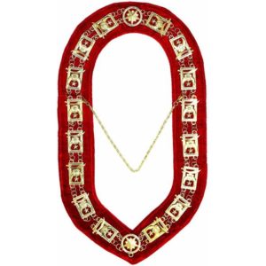 Shriner - Masonic Chain Collar - Gold/Silver on Red + Free Case