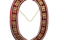 Shriner - Masonic Rhinestone Around Chain Collar - Gold/Silver on Red + Free Case