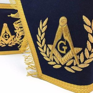 Masonic Gauntlets Cuffs - Embroidered With Fringe - Navy Blue