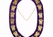 32nd Degree - Scottish Rite Wings UP Chain Collar - Gold/Silver on Purple + Free Case
