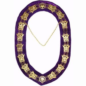 32nd Degree - Scottish Rite Wings UP Chain Collar - Gold/Silver on Purple + Free Case