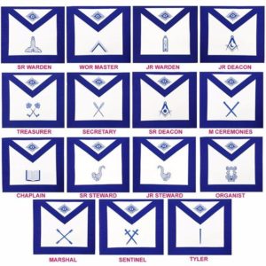 Masonic Blue Lodge Officers Aprons- Set of 15 Aprons