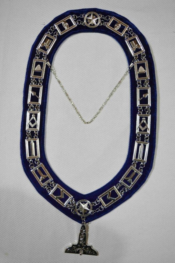 MASONIC BLUE LODGE OFFICER SENIOR WARDEN APRON SILVER CHAIN COLLAR AND JEWEL