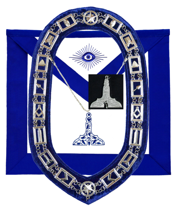 MASONIC BLUE LODGE OFFICER SENIOR WARDEN APRON SILVER CHAIN COLLAR AND JEWEL