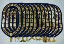MASONIC Regalia Blue Lodge Chain Collar With Officers Jewels GOLDEN 12 Pcs Set
