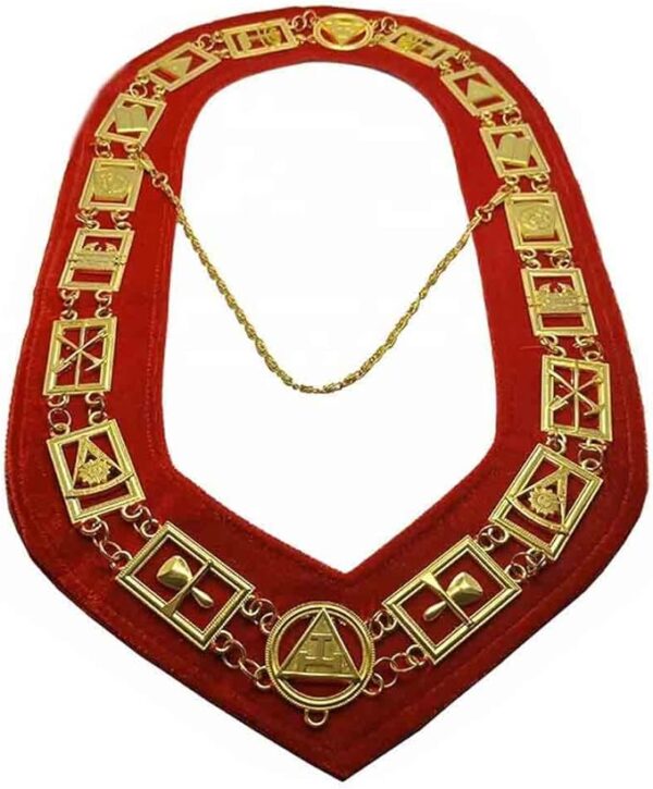 Masonic Regalia Royal Arch Full dressed Apron set Apron, chain collar,gloves,jewel, Red, 15 x 17